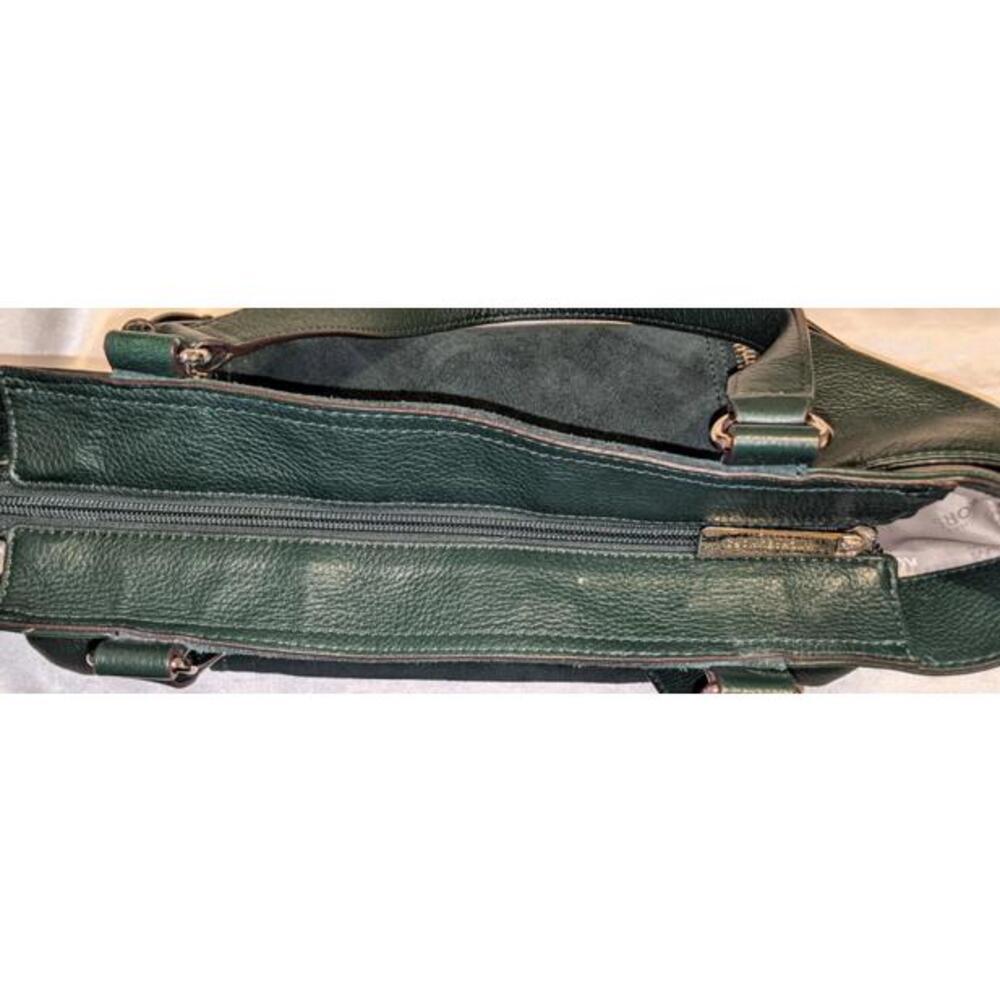 Michael Kors Dark Green Pebbled Leather and Suede Satchel Tote Zipper Detail EUC - Picture 9 of 13